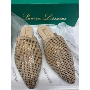 Brand New Lauren Lorraine Women's Size 7.5 Sharon Gold Rhinestone Mule Loafer